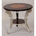 AK-2032 new classical antique living room hand carved solid wood silver foiled small round corner table
